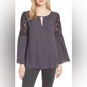 Chelsea28 Deep Blue Blouse with Lace Detail